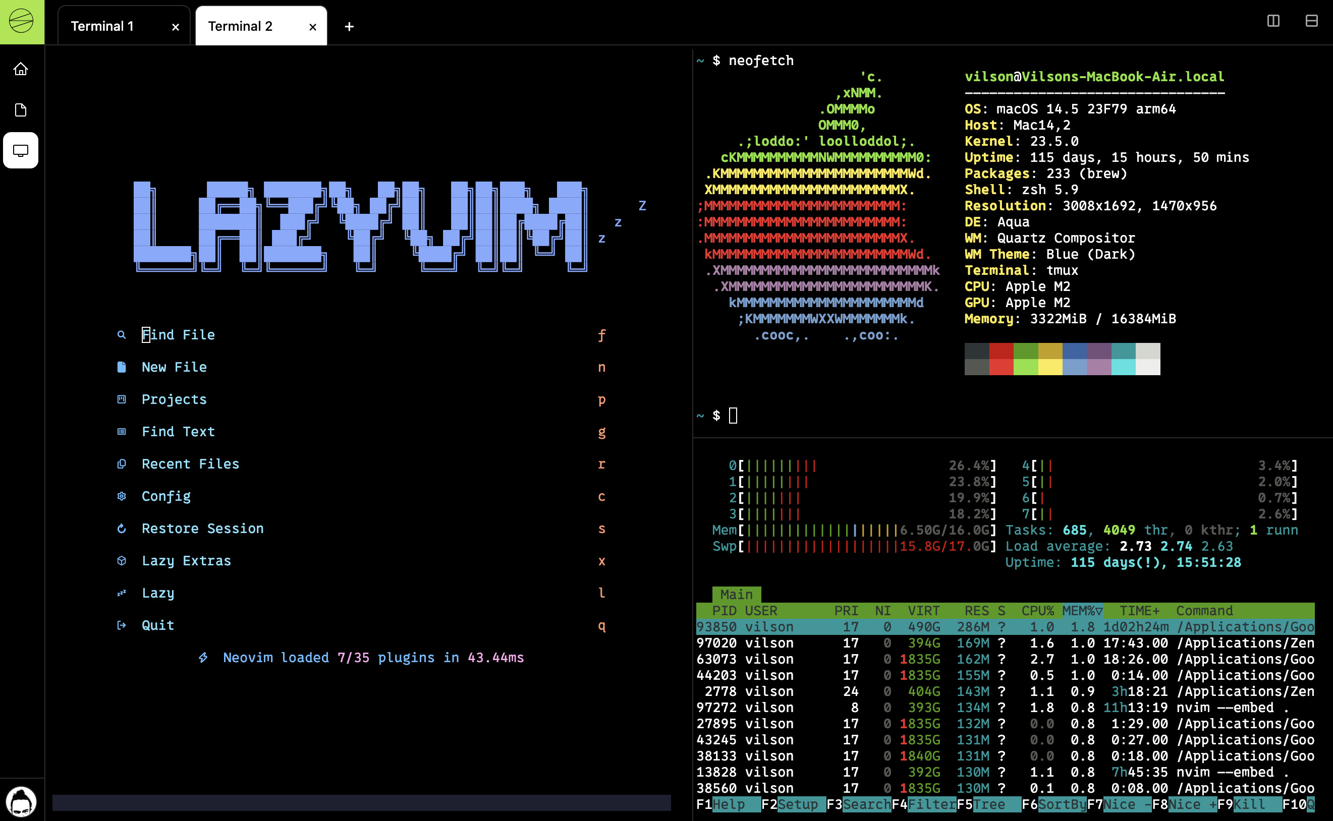 Screenshot of the Super Computer self-hosted AI agent workspace with sidebar navigation and terminal-style work area.